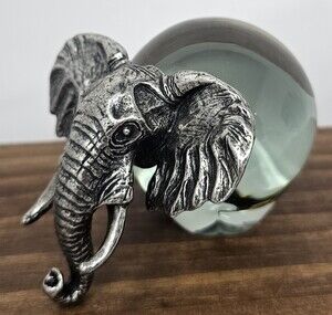Vintage Makoulpa Pewter and Ngwenya Glass Ball Elephant Paperweight